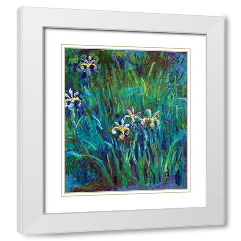 Irises 1914-1917 White Modern Wood Framed Art Print with Double Matting by Monet, Claude
