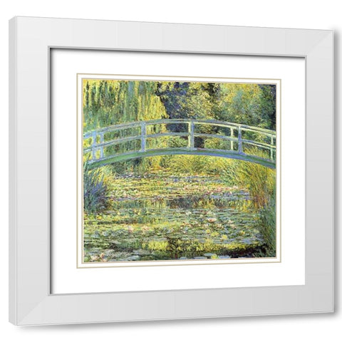 Japanese Bridge White Modern Wood Framed Art Print with Double Matting by Monet, Claude