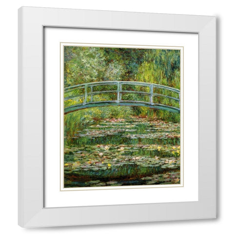 Japanese Bridge And Water Lilies - 1 White Modern Wood Framed Art Print with Double Matting by Monet, Claude
