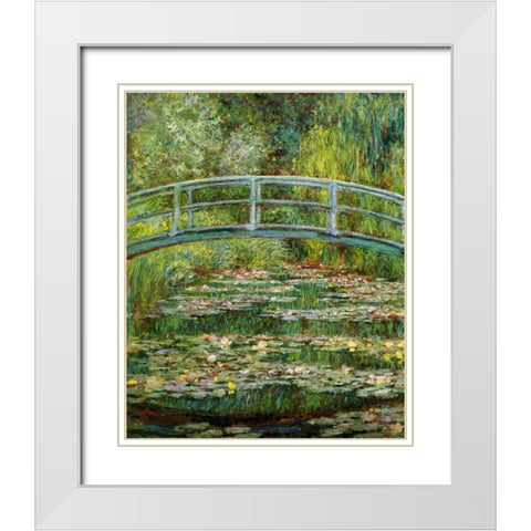 Japanese Bridge And Water Lilies - 1 White Modern Wood Framed Art Print with Double Matting by Monet, Claude