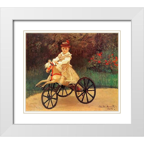 Jean An His Wooden Horse 1872 White Modern Wood Framed Art Print with Double Matting by Monet, Claude