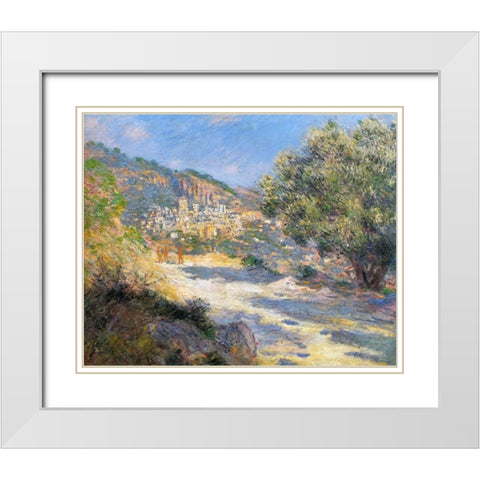 La Route De Monte-Carlo White Modern Wood Framed Art Print with Double Matting by Monet, Claude