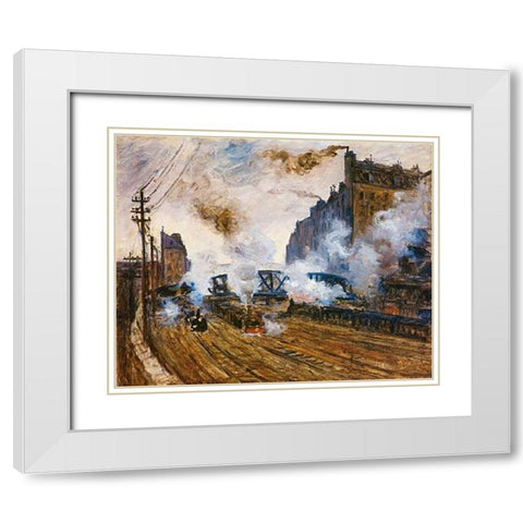 La Tranchee Des Batignolles White Modern Wood Framed Art Print with Double Matting by Monet, Claude