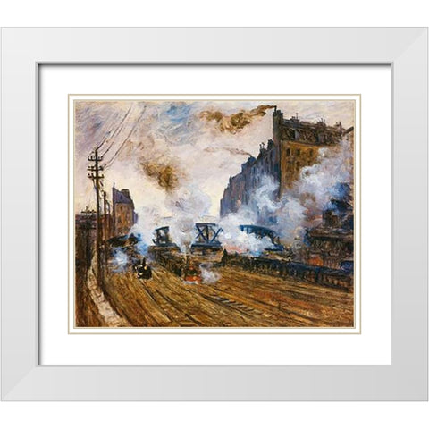 La Tranchee Des Batignolles White Modern Wood Framed Art Print with Double Matting by Monet, Claude