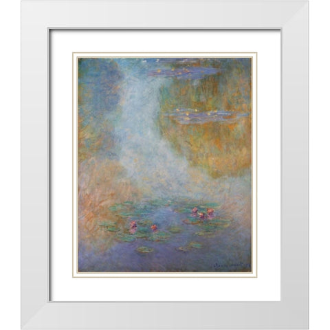 Nympheas 1908 White Modern Wood Framed Art Print with Double Matting by Monet, Claude