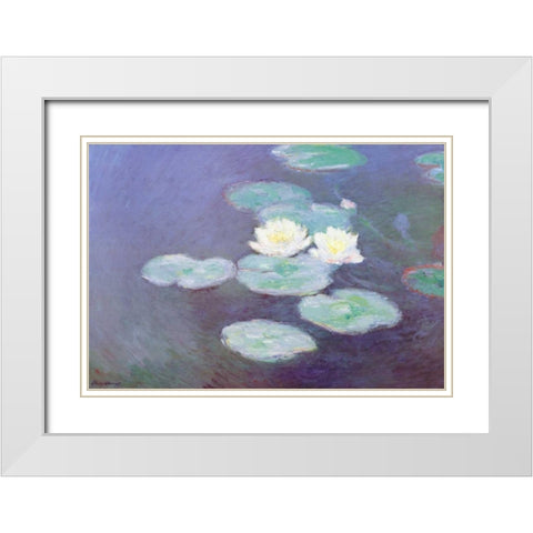 Nympheas Sunlight Effect II White Modern Wood Framed Art Print with Double Matting by Monet, Claude