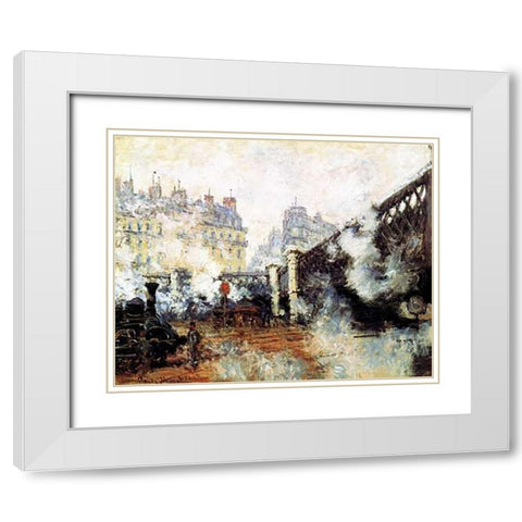 Pont De LEurope 1877 White Modern Wood Framed Art Print with Double Matting by Monet, Claude