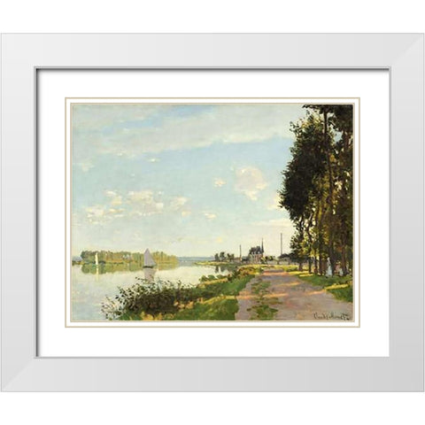 Riverside Walk At Argenteuil 1872 White Modern Wood Framed Art Print with Double Matting by Monet, Claude