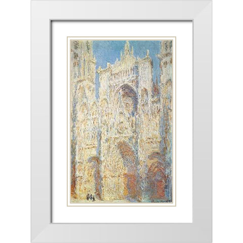 Rouen Cathedral West Facade Sunlight 1894 White Modern Wood Framed Art Print with Double Matting by Monet, Claude