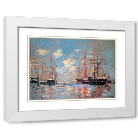 Seascape The Port Of Amsterdam 1874 White Modern Wood Framed Art Print with Double Matting by Monet, Claude