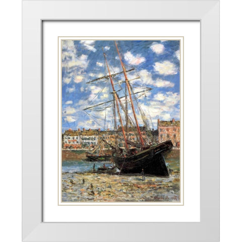 Ship Aground 1881 White Modern Wood Framed Art Print with Double Matting by Monet, Claude