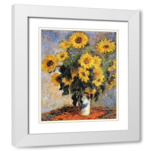 Bouquet of Sunflowers, 1880 White Modern Wood Framed Art Print with Double Matting by Monet, Claude