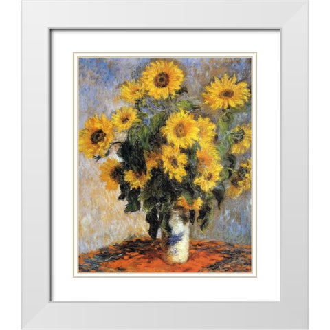 Bouquet of Sunflowers, 1880 White Modern Wood Framed Art Print with Double Matting by Monet, Claude