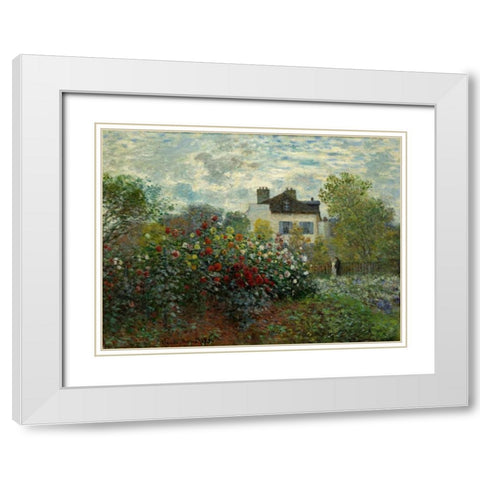The Artists Garden At Argenteuil White Modern Wood Framed Art Print with Double Matting by Monet, Claude