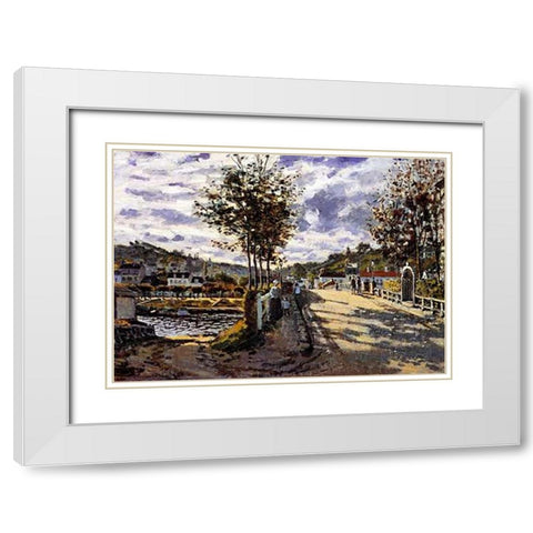 The Bridge At Bougival 1870 White Modern Wood Framed Art Print with Double Matting by Monet, Claude