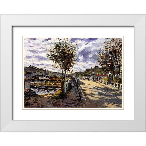The Bridge At Bougival 1870 White Modern Wood Framed Art Print with Double Matting by Monet, Claude