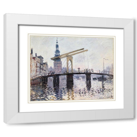 The Drawbridge Amsterdam 1874 White Modern Wood Framed Art Print with Double Matting by Monet, Claude