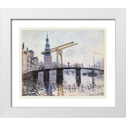 The Drawbridge Amsterdam 1874 White Modern Wood Framed Art Print with Double Matting by Monet, Claude