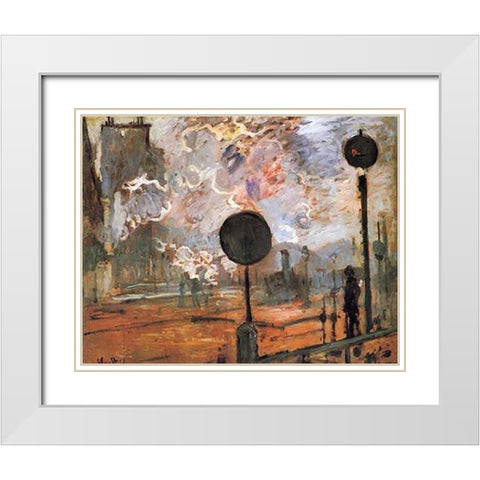 The Gare Saint-Lazare The Signal White Modern Wood Framed Art Print with Double Matting by Monet, Claude