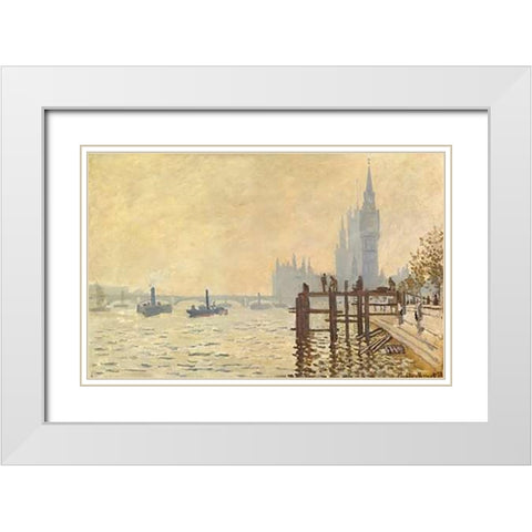 The Thames Below Westminster 1871 White Modern Wood Framed Art Print with Double Matting by Monet, Claude