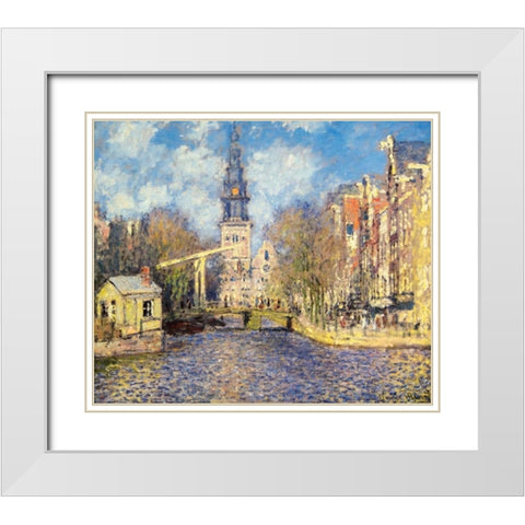 The Zuiderkerk At Amsterdam White Modern Wood Framed Art Print with Double Matting by Monet, Claude