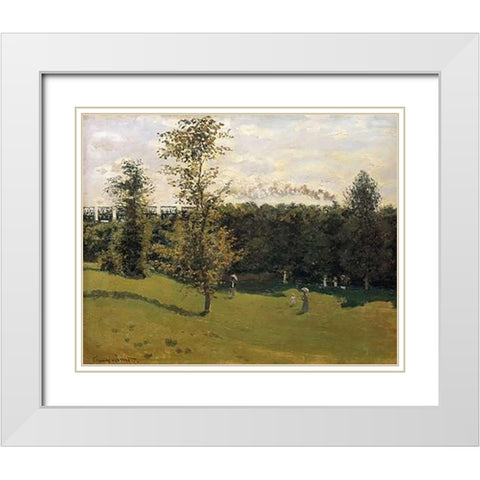 Train In The Countryside 1870 White Modern Wood Framed Art Print with Double Matting by Monet, Claude