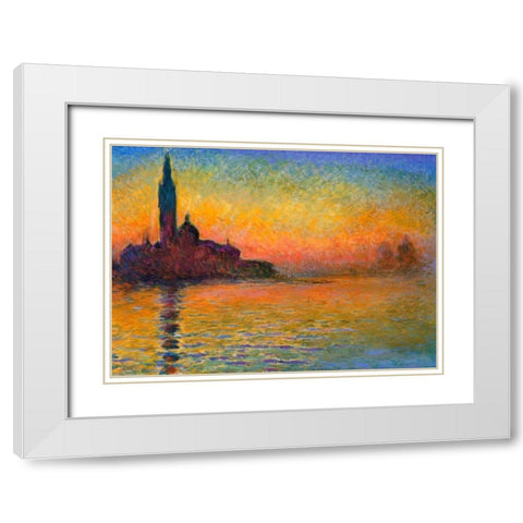 Twilight Venice White Modern Wood Framed Art Print with Double Matting by Monet, Claude