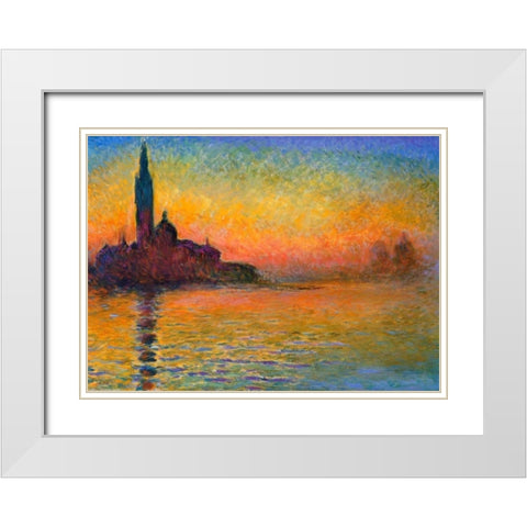 Twilight Venice White Modern Wood Framed Art Print with Double Matting by Monet, Claude