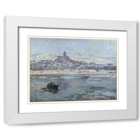 Vetheuil In Winter 1879 White Modern Wood Framed Art Print with Double Matting by Monet, Claude