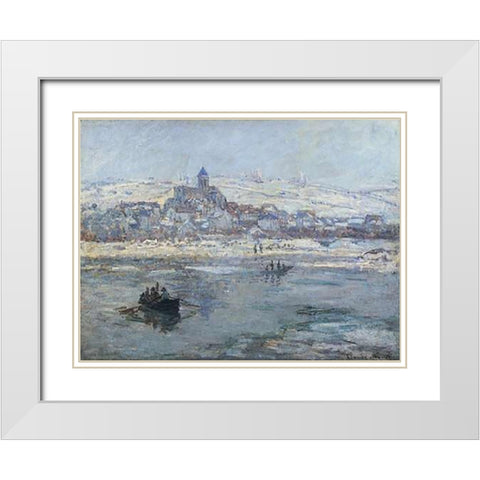 Vetheuil In Winter 1879 White Modern Wood Framed Art Print with Double Matting by Monet, Claude