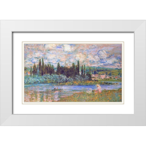 Vethuil Sur Seine White Modern Wood Framed Art Print with Double Matting by Monet, Claude