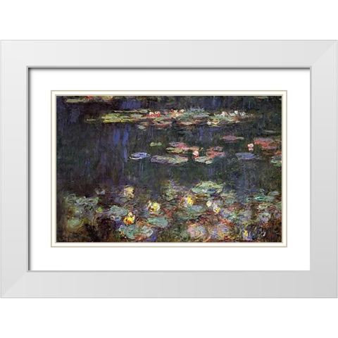Water Lilies Green Reflections White Modern Wood Framed Art Print with Double Matting by Monet, Claude