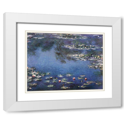 Waterlilies 3 White Modern Wood Framed Art Print with Double Matting by Monet, Claude