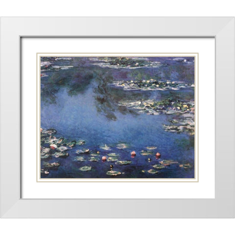 Waterlilies 3 White Modern Wood Framed Art Print with Double Matting by Monet, Claude