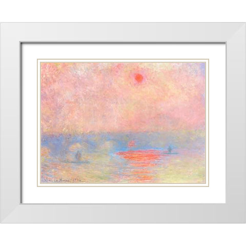Waterloo Bridge Sun Through The Mist 1903 White Modern Wood Framed Art Print with Double Matting by Monet, Claude