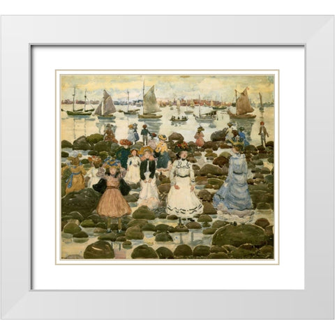 Low Tide Beachmont White Modern Wood Framed Art Print with Double Matting by Prendergast, Maurice Brazil