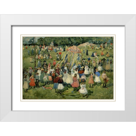 May Day Central Park White Modern Wood Framed Art Print with Double Matting by Prendergast, Maurice Brazil