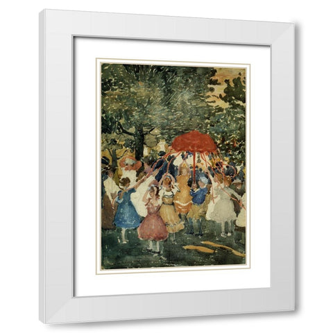 Maypole White Modern Wood Framed Art Print with Double Matting by Prendergast, Maurice Brazil