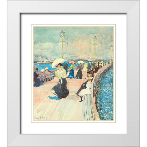 South Boston Pier White Modern Wood Framed Art Print with Double Matting by Prendergast, Maurice Brazil