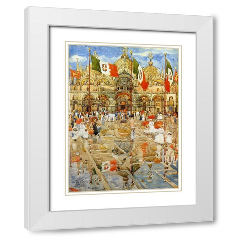 Splash Of Sunshine And Rain White Modern Wood Framed Art Print with Double Matting by Prendergast, Maurice Brazil