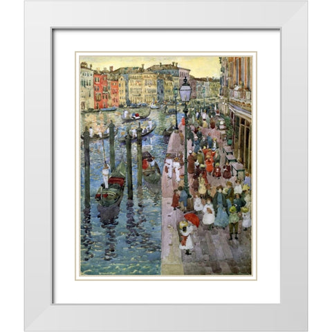 The Grand Canal Venice White Modern Wood Framed Art Print with Double Matting by Prendergast, Maurice Brazil