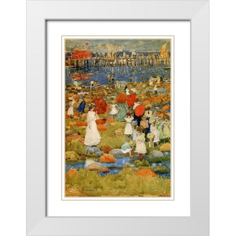 The Stony Beach White Modern Wood Framed Art Print with Double Matting by Prendergast, Maurice Brazil