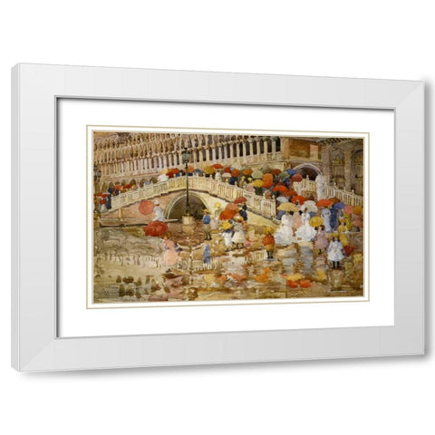 Umbrellas In The Rain Venice White Modern Wood Framed Art Print with Double Matting by Prendergast, Maurice Brazil