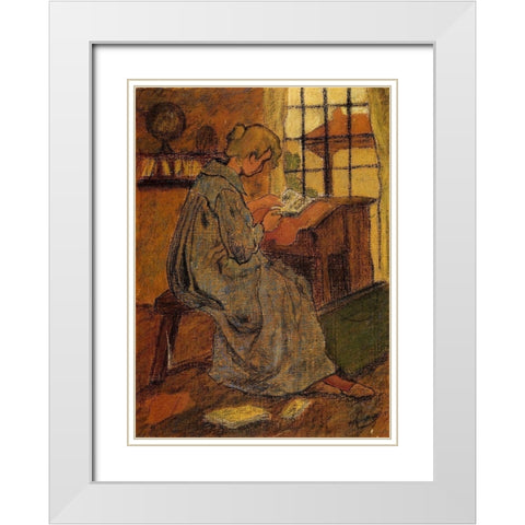 Jeune Fille Studieuse White Modern Wood Framed Art Print with Double Matting by Ranson, Paul