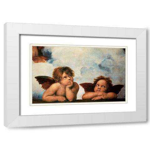 Cherubs Virgin Mary (detail) White Modern Wood Framed Art Print with Double Matting by Raphael