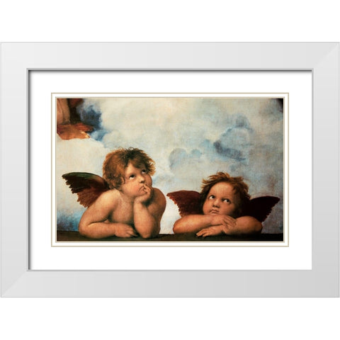 Cherubs Virgin Mary (detail) White Modern Wood Framed Art Print with Double Matting by Raphael