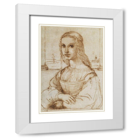 Half Length Portrait Of A Woman White Modern Wood Framed Art Print with Double Matting by Raphael