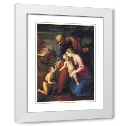 Holy Family With St John 2 White Modern Wood Framed Art Print with Double Matting by Raphael