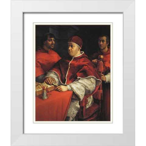 Leo X With Cardinals De Medici And De Rossi White Modern Wood Framed Art Print with Double Matting by Raphael