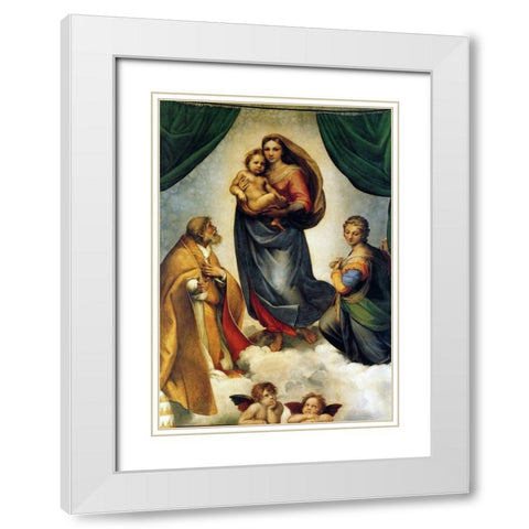 Sistine Madonna White Modern Wood Framed Art Print with Double Matting by Raphael